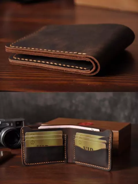 Hand-made Hand-stitched Genuine Leather Mens Wallet 3