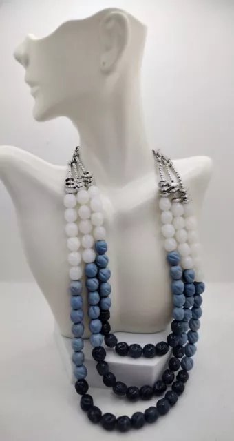 Charming Charlie Layered Necklace Beaded with Milky Quartz and Denim Toned Beads