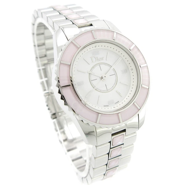 Christian Dior CD112110 Christal Quartz Watch EW6396 Silver Pink SS 66870