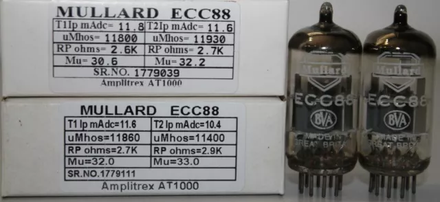 ECC88 MULLARD "O" Getter Made in Gt. Britain Amplitrex Tested Qty 1 Match Pair