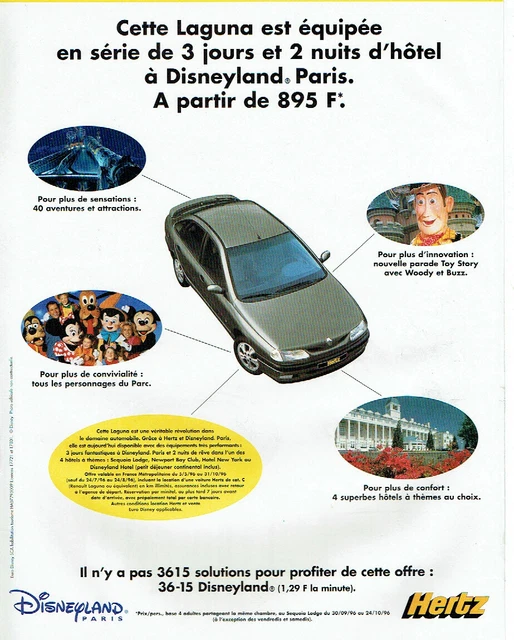 PUBLICITÉ ADVERTISING 1120 1996 Disneyland Paris location voiture hertz