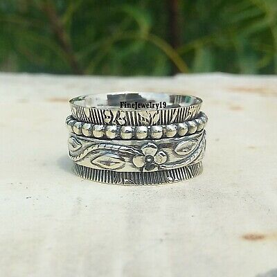 925 Sterling Silver Ring Spinner Ring Wide Band Meditation Ring Worry Ring A198