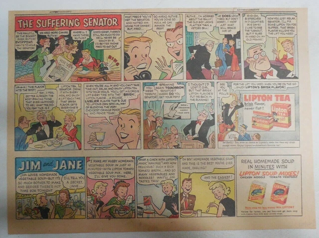 Lipton Tea Ad: "The Suffering Senator" from 1930's-1940's 11 x 15 inches