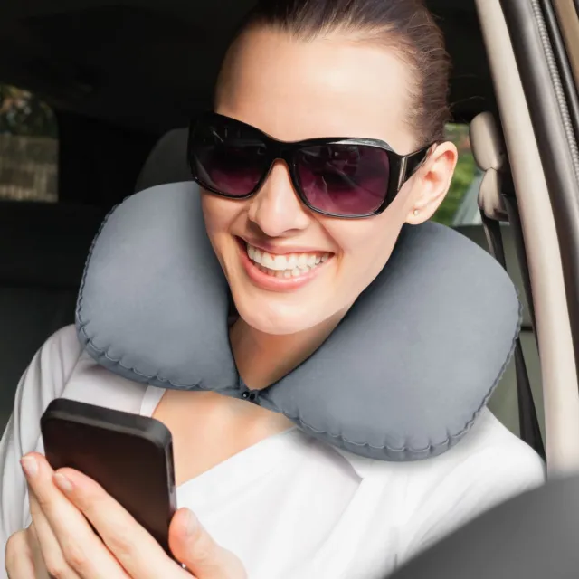 U Shape Inflatable Neck Pillow Set Office Nap Car Airplane Cushion w/Eye Mask US 7