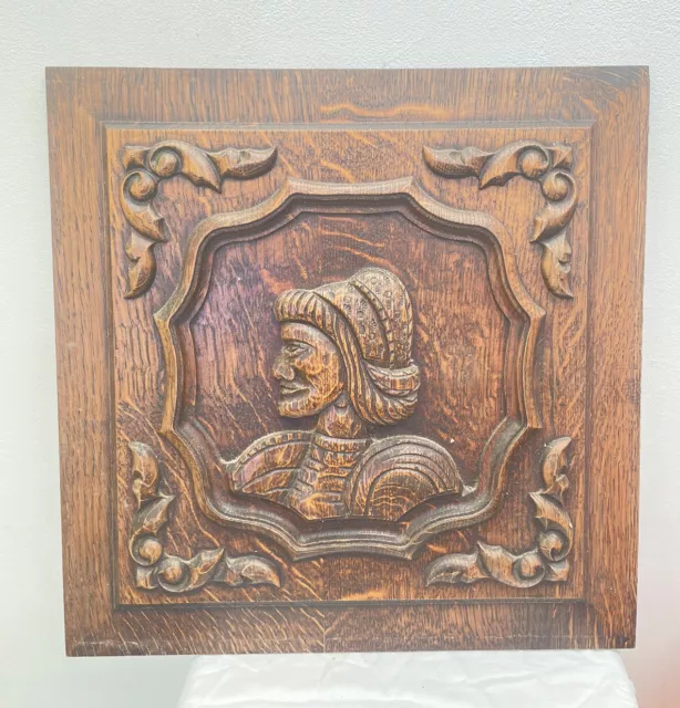 French Antique Carved Panel Door Solid Oak Wood  15” X 15” Woman Britain