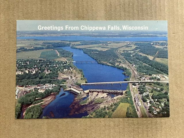 Postcard Chippewa Falls WI Wisconsin Lake Wissota Aerial View Vintage PC