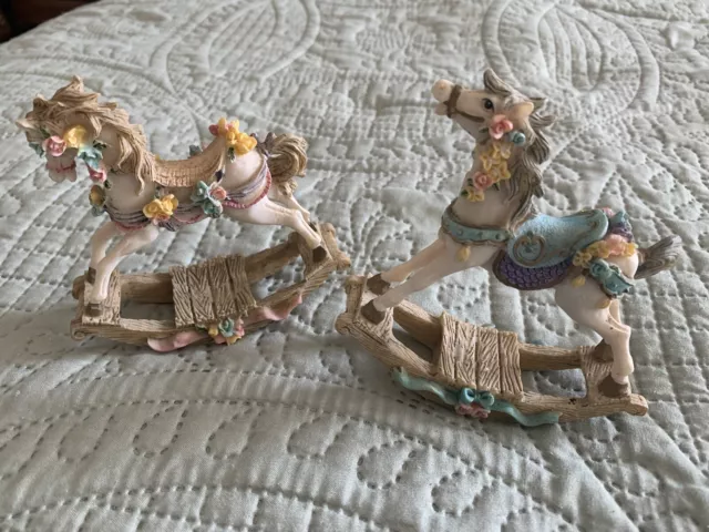 Set Of 2 Miniature (4 in.) Westland Rocking Horses Detailed & Hand Painted