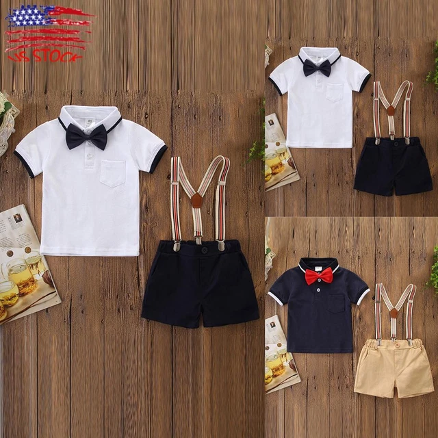 Kids Baby Boys Short Sleeve Bow Shirt Suspender Pants Gentleman Outfits Clothes