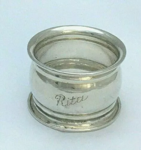 Antique English Sterling Silver Napkin Ring "Rita" name engraving d. 1917