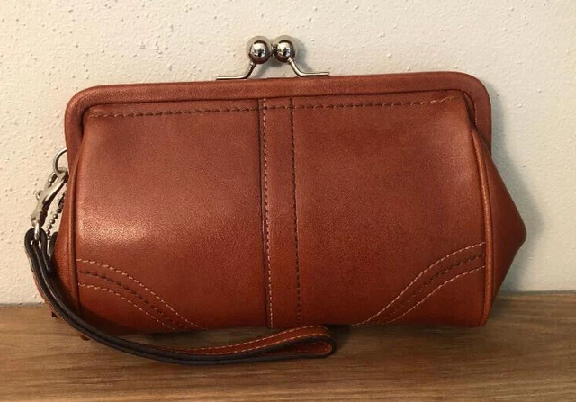 Coach Soho Kiss Lock Framed Wristlet British Tan/Silver EUC