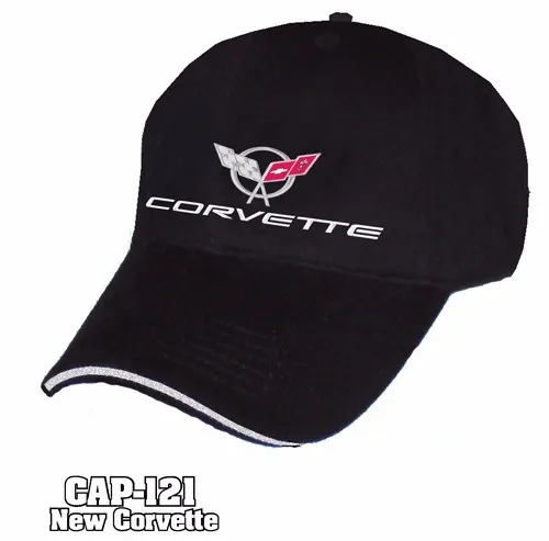 Corvette Hat / Cap - Black W/ Chrome Liquid Metal C5 / C6 Flags Emblem / Logo