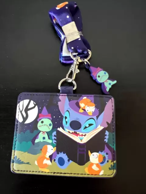 Loungefly Disney STITCH Spooky Stories Halloween Lanyard With Card Holder NEW