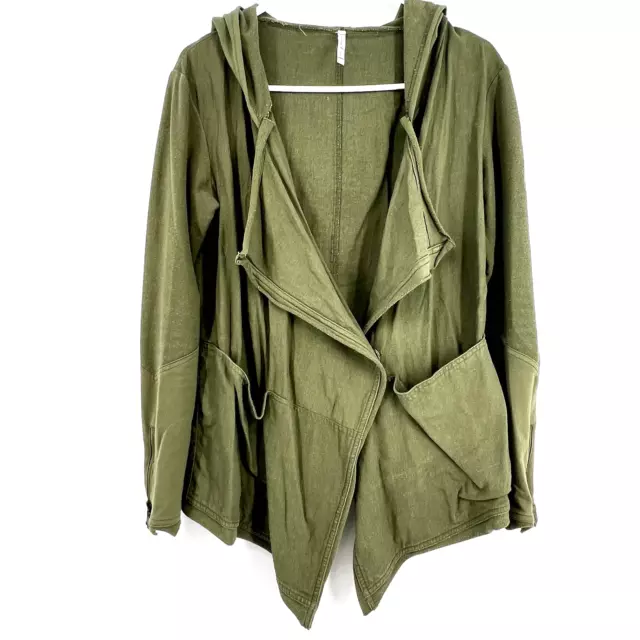 WILLOW & CLAY Women's S Olive Green Linen Blend Hooded Draped Jacket Lagenlook
