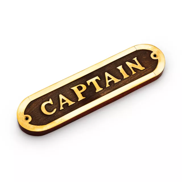 Maritimes Türschild Captain aus Messing und Holz 20x5cm Nautische Dekoration