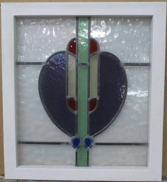 OLD ENGLISH LEADED STAINED GLASS WINDOW Abstract Heart 19" x 21.25"