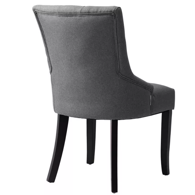 Pack of 2pcs Grey Fabric Linen Dining Chairs Padded Backrest With Button Kitchen