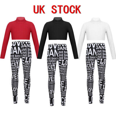 UK Girls Pure Color T-shirt with Letter Printed Trousers Sets Tracksuits Outfits