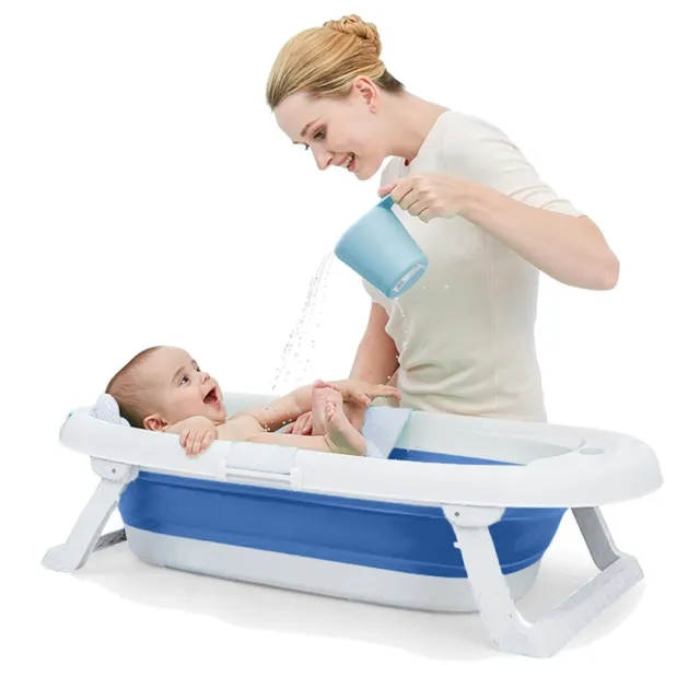 Newborn Baby Foldable Bath Tub Blue Pad Pillow Seat Comfortable Support Safe
