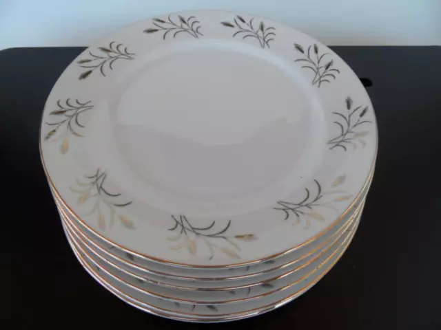 Vintage Retro 1960s White Porcelain Gold Wheat pattern Set 6 Entree Plates Japan 2