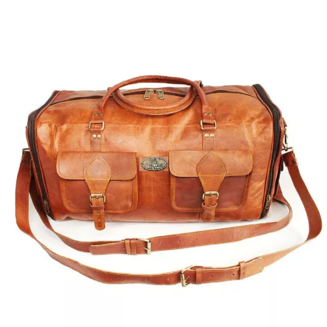 Well Made Men's Leather Vintage Duffle Luggage Weekend Gym Carry on Travel Bag