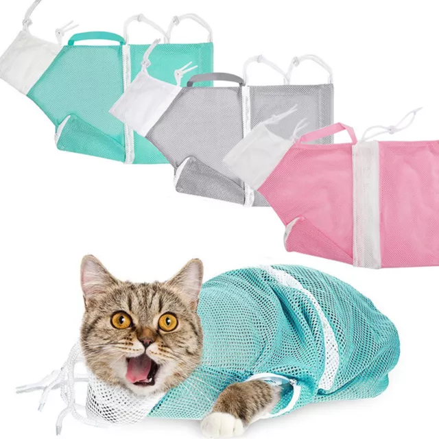 fr Cat Dog Bathing Bag Polyester Mesh Pet Nail Trimming Grooming Restraint Bags