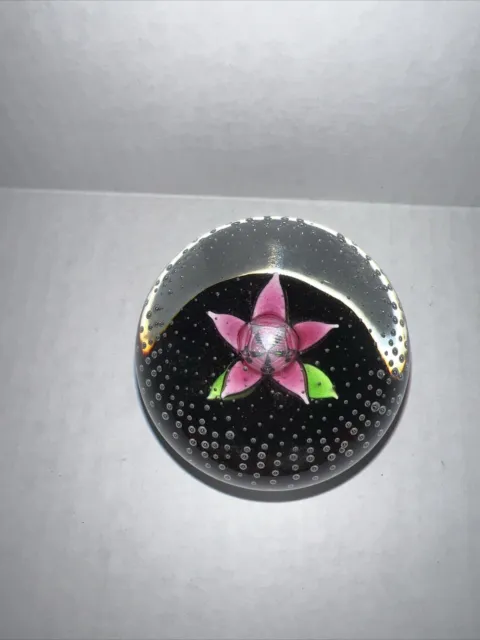 Scottish Glass, Caithness Glass Paperweight Entitled Flower in the the Rain Pink 2