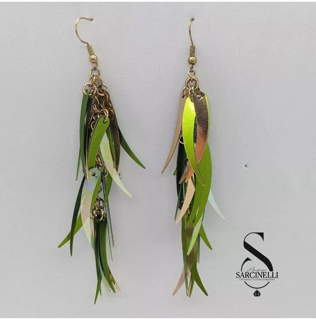 Boucles D'oreilles Pendantes OVS Avec Plumes Vertes - Neuves Avec étiquettes