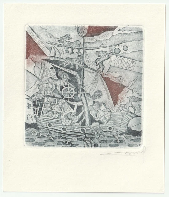 ALFONSAS CEPAUSKAS: Exlibris für Brigitta Lizinski, "Narrenschiff"