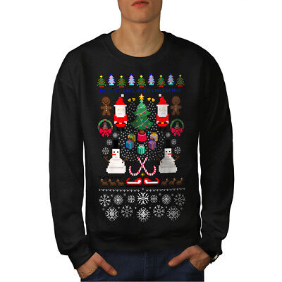 Wellcoda Santa Snowman Christmas Mens Sweatshirt, Pixel Casual Pullover Jumper