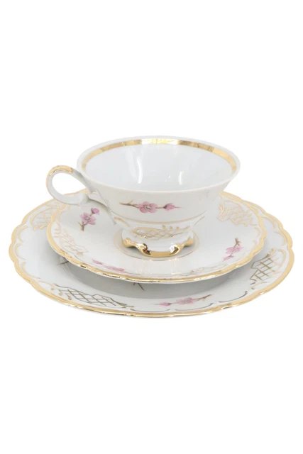 Cubierta de colección de porcelana CARL ALBERTI oro y decoración floral | 2 cubiertas | Ø 20 cm