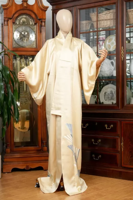 Dear Vanilla Japanese Silk Tomesode Kimono Women's Authentic Japan Vintage Mint