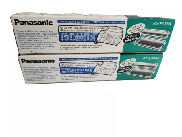 2) Genuine Panasonic KX-FA55 + KX-FA53 Fax Ink Replacement Film Cartridge Rolls