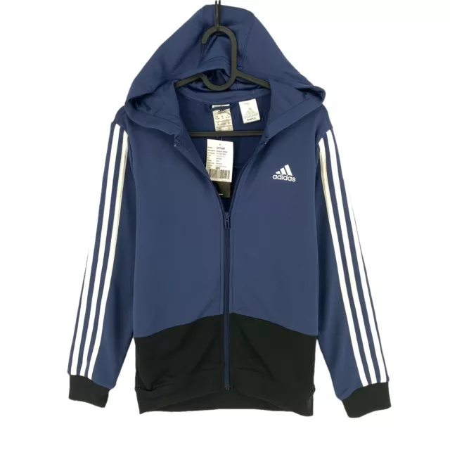 Adidas Ragazzi Blu 3 Righe Cerniera Intera Felpa Pullover Taglia 11 - 12 Anni