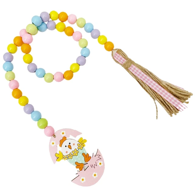 Perle de bois de Pâques Garland Garland Rustic Farmhouse Decor Bunny Tag Wood