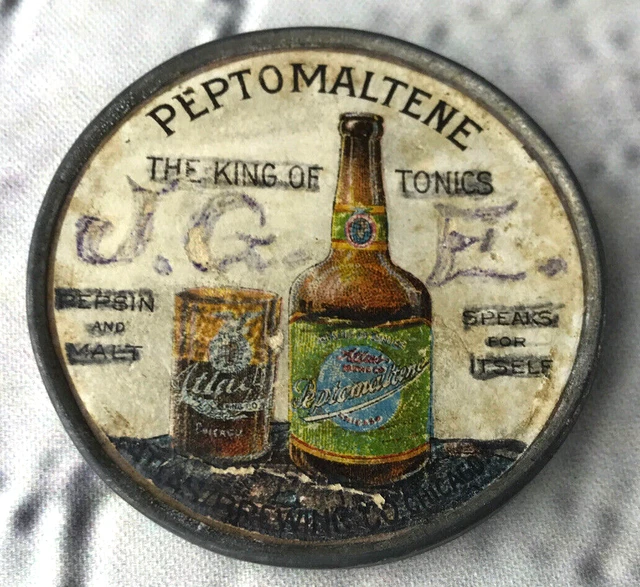 Antique Pocket Mirror Atlas Brewing Peptomaltene Tonics Chicago Pre-Prohibition