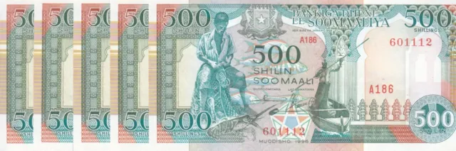 Somalia 500 Shillings 1996 P36 W Light Stains Lot X5 Unc