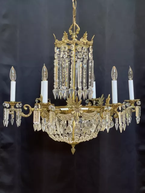 Antique Vintage French Victorian Brass Crystal Beaded Chandelier 9 Light Lustres Antique Vintage French Victorian Brass Crystal Beaded Chandelier 9 Light Lustres