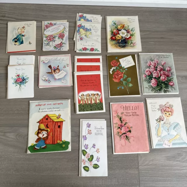 VINTAGE Lot 17 Cards Mixed Occasions Hallmark American Greeting Rust Craft 40s