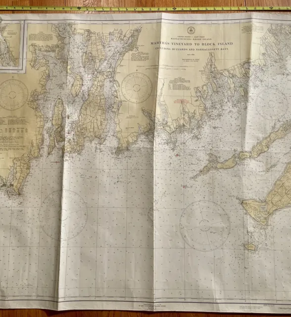 Vintage Large 1937 Nautical Decor Original Map Martha’s Vinyard Narragansett Bay