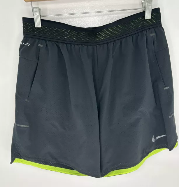 NIKE DRI-FIT MENS Size XL Black Neon Trim Athletic Shorts Running Gym Lined  $14.88 - PicClick