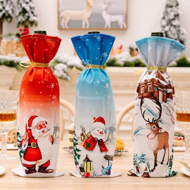 Christmas Wine Bottle Covers Bags Santa Claus Bottle Cover Home Xmas Table Decor