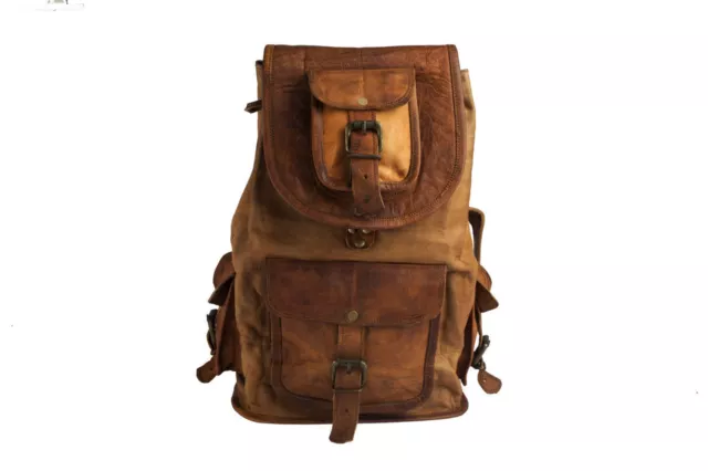 New Mens Vintage Genuine Leather Laptop Backpack Rucksack Messenger Bag Satchel