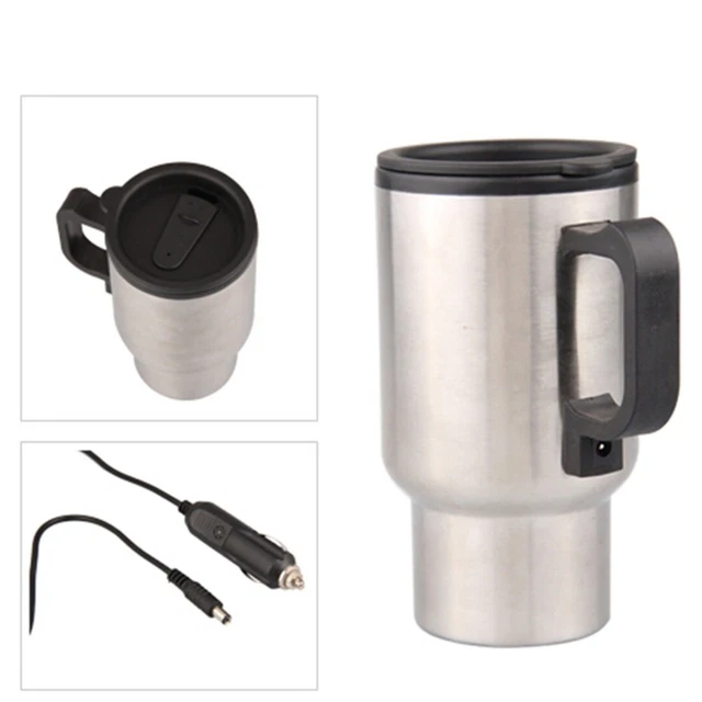 12V Car Heating Cup Stainless Steel Travel Electric Coffee Heated Kettle 450ml.