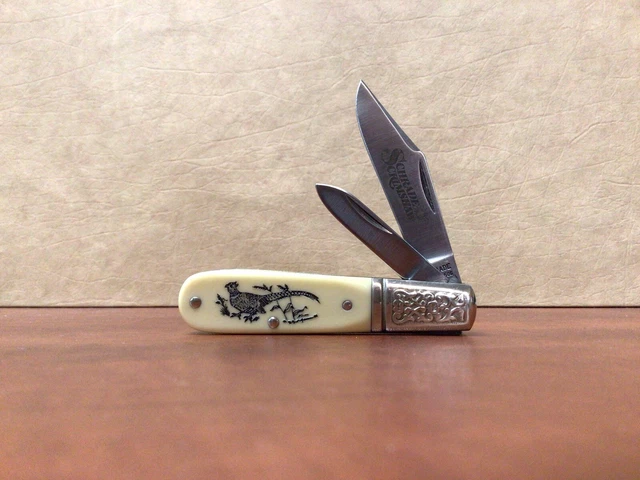 Schrade USA SC506 Pheasant Scrimshaw Barlow Knife | Lot NI3