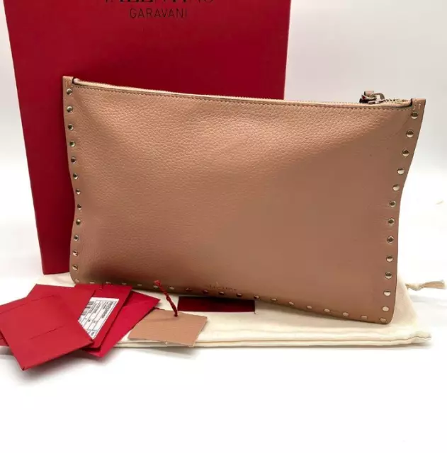 Valentino Garavani Rockstud Clutch Bag Leather Pink Women's/009447