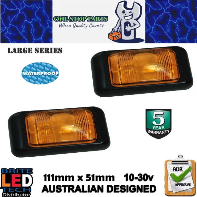 2 Large Series Amber Led Side Marker Lights Trailer Truck Caravan Multi Volt Adr