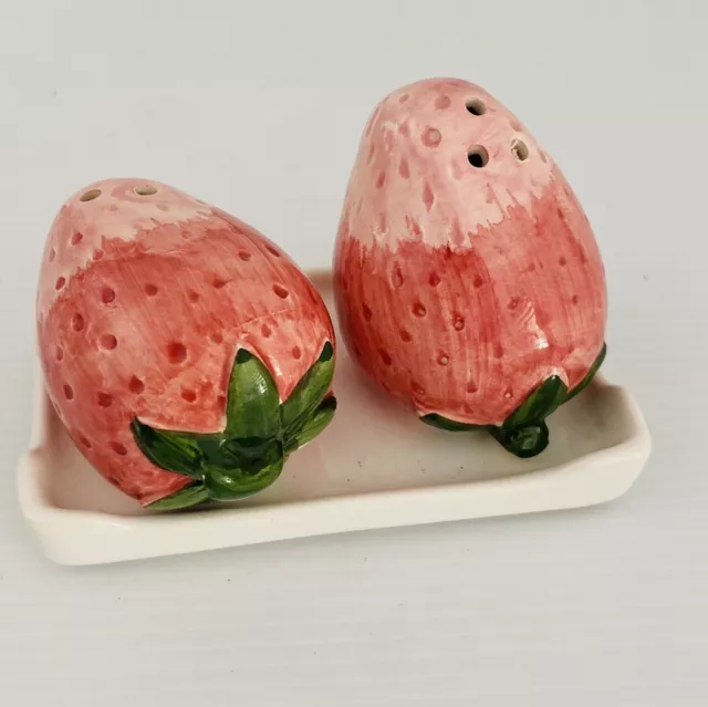 Salt And Pepper Strawberries Strawberry Hand Made Painted Cute Little Set Plate