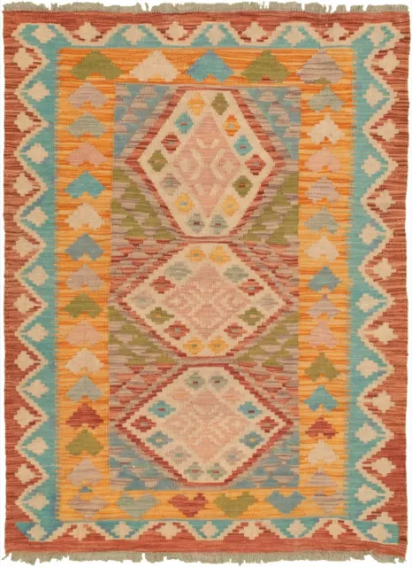 Vintage Hand Woven Carpet 3'6" x 4'10" Traditional Wool Kilim Rug