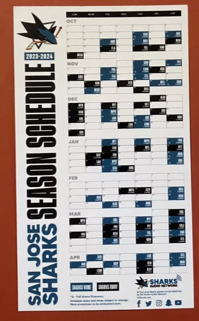 2023-2024 SAN JOSE SHARKS Schedule 🏒 NHL Hockey Sked 🏒