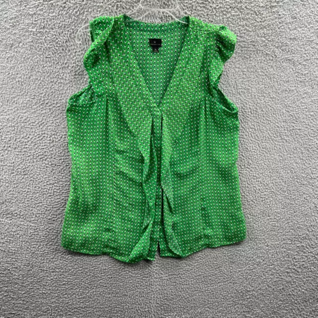 Worthington Womens Top Extra Large Green Geometric Sleeveless Button Front Shirt